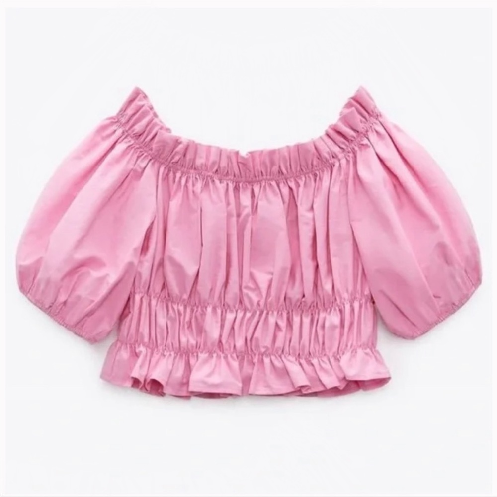 Zara Pink Off the Shoulder Cropped Blouse